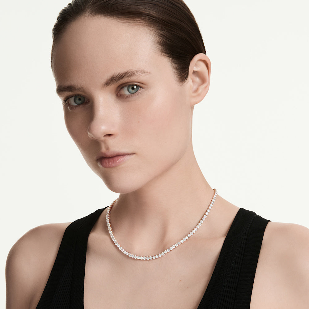Collar Tennis Matrix, Talla redonda, Blanco, Acabado en oro rosa de 18 quilates