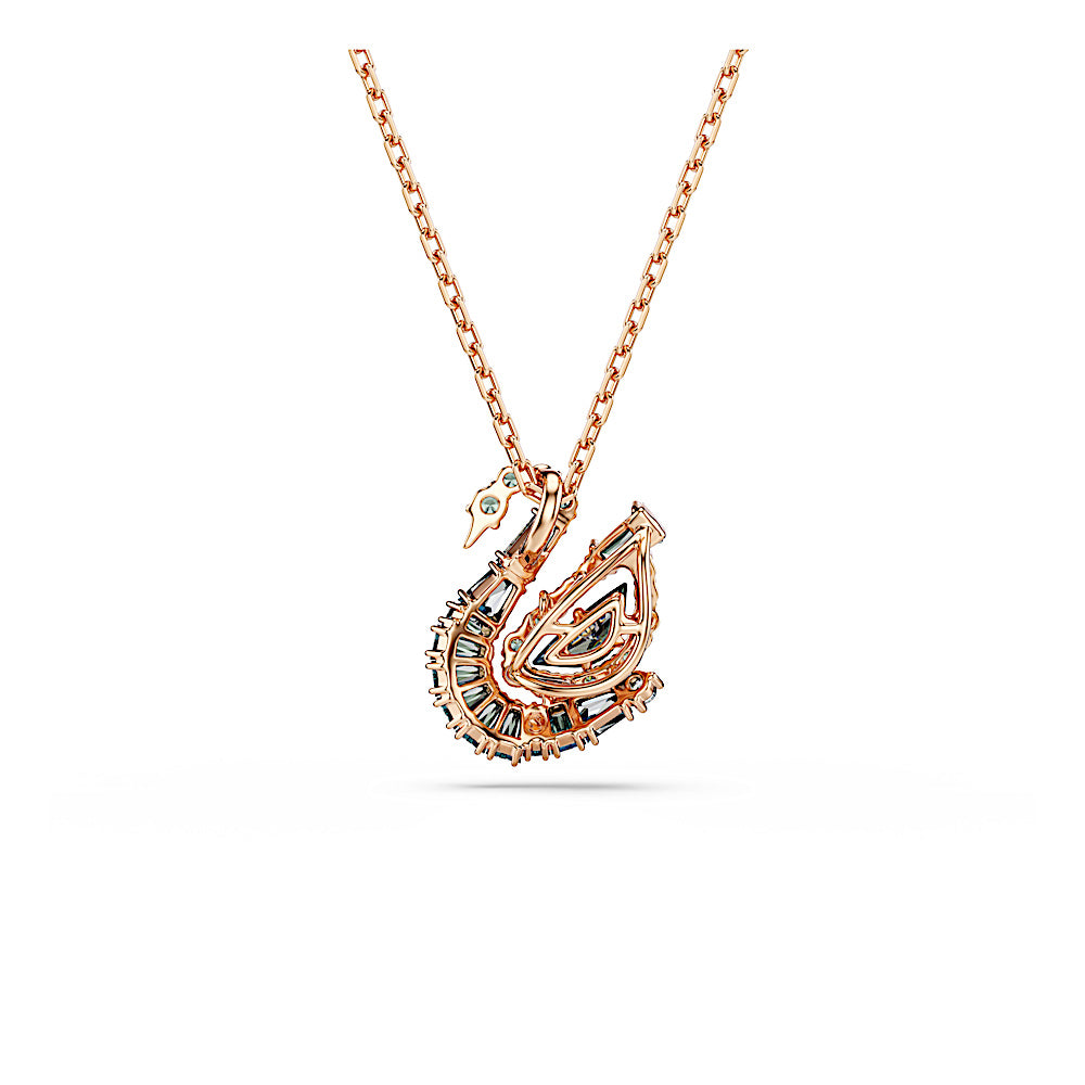 Colgante Swan, Tallas mixtas, Cisne, Negro, Acabado en oro rosa de 18 quilates