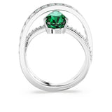 Anillo de cóctel Hyperbola, Circonita neutra en carbono, Tallas mixtas, Bandas dobles, Verde, Baño de rodio