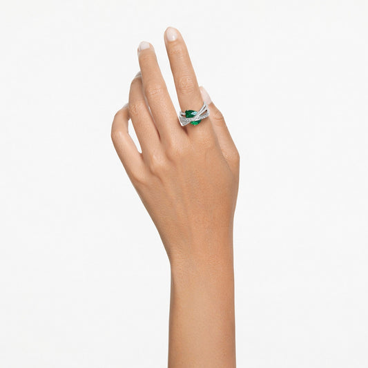 Anillo de cóctel Hyperbola, Circonita neutra en carbono, Tallas mixtas, Cuatro bandas, Verde, Baño de rodio