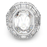 Anillo de cóctel Mesmera, Talla octogonal, Blanco, Baño de rodio