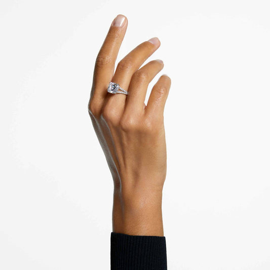 Anillo de cóctel Stilla, Talla cuadrada, Pavé, Blanco, Baño de rodio