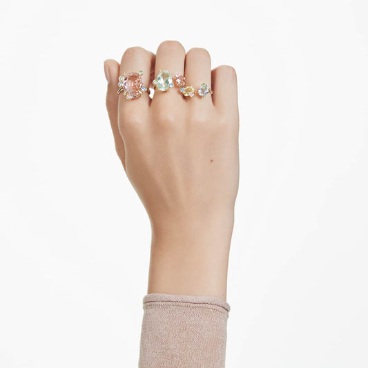 Anillo Gema Conjunto (3), Tallas mixtas, Multicolor, Baño tono oro