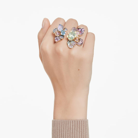 Anillo Idyllia Tallas mixtas, Pavé, Flor, Multicolor, Combinación de acabados metálicos