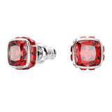 Pendientes de botón Birthstone, Talla cuadrada, Julio, Rojo, Baño en rodio