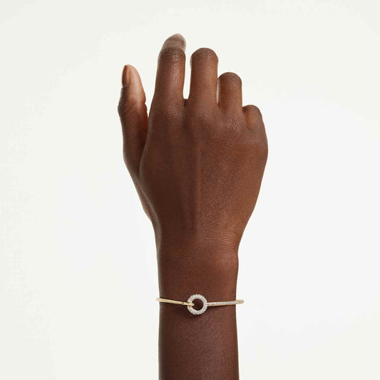 Brazalete Dextera Talla redonda, Blanco, Baño tono oro