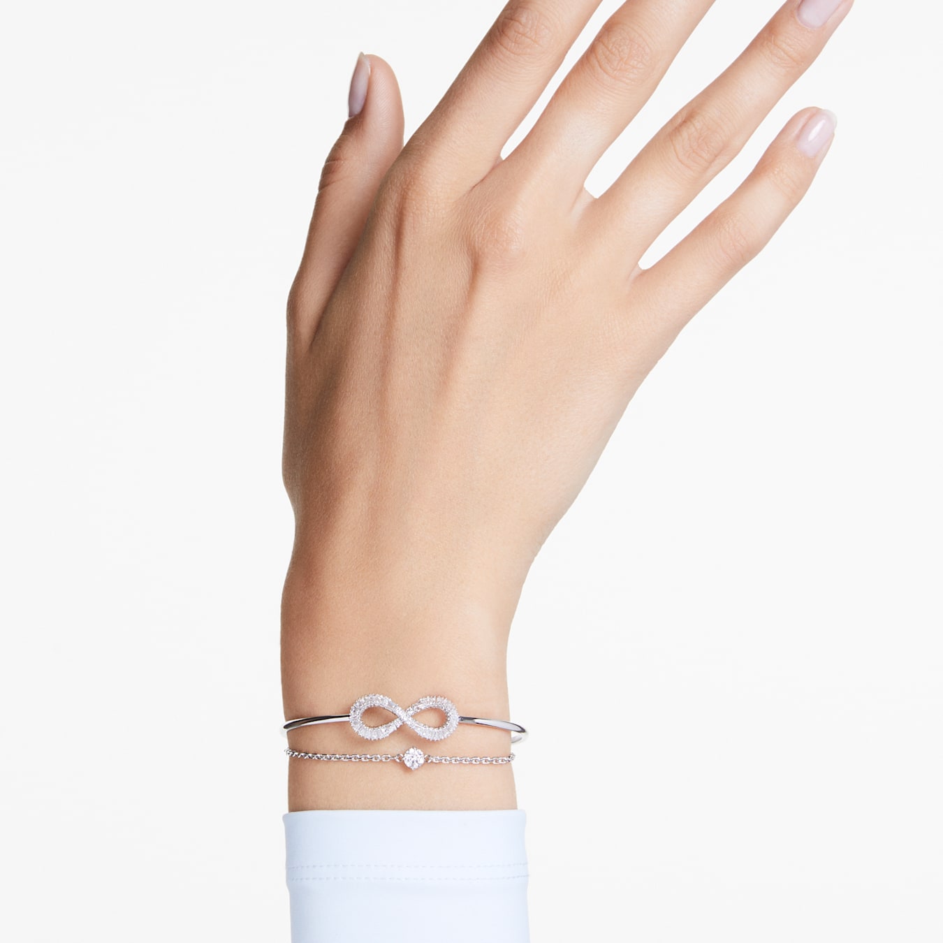 Brazalete Hyperbola, Símbolo del infinito, Blanco, Baño de rodio