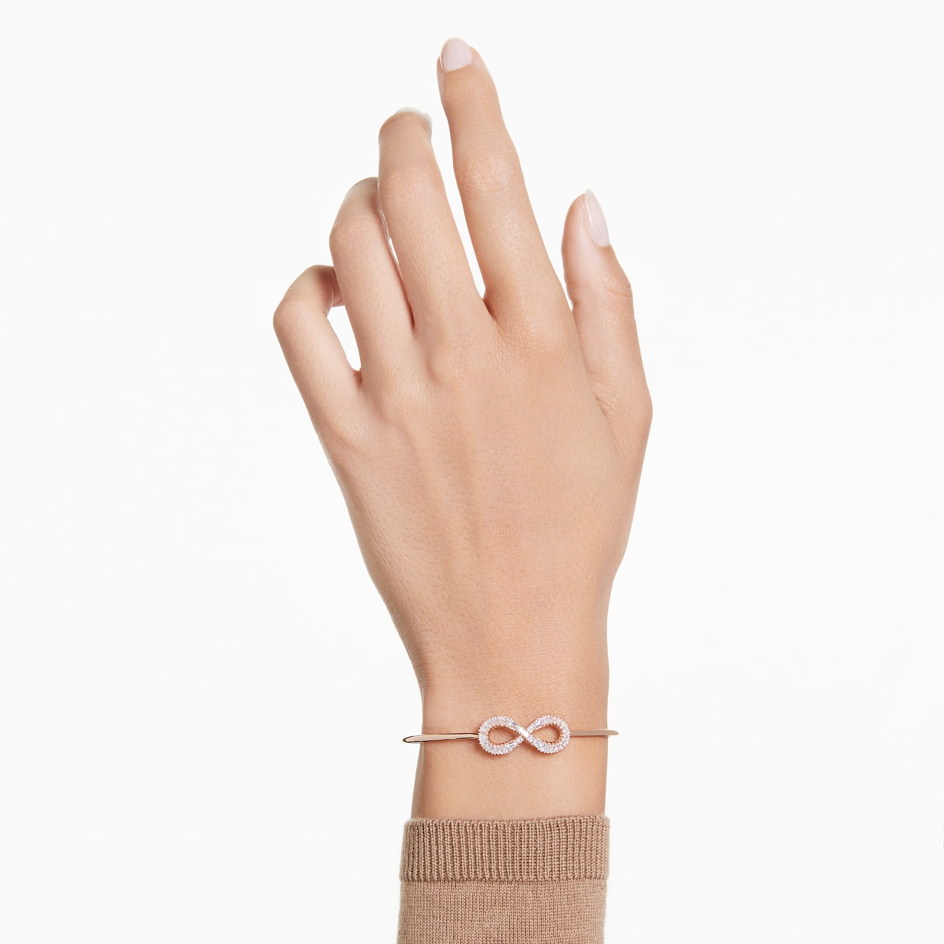 Brazalete Hyperbola, Símbolo del infinito, Blanco, Baño tono oro rosa
