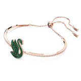 Brazalete Swan Cisne, Verde, Baño tono oro rosa