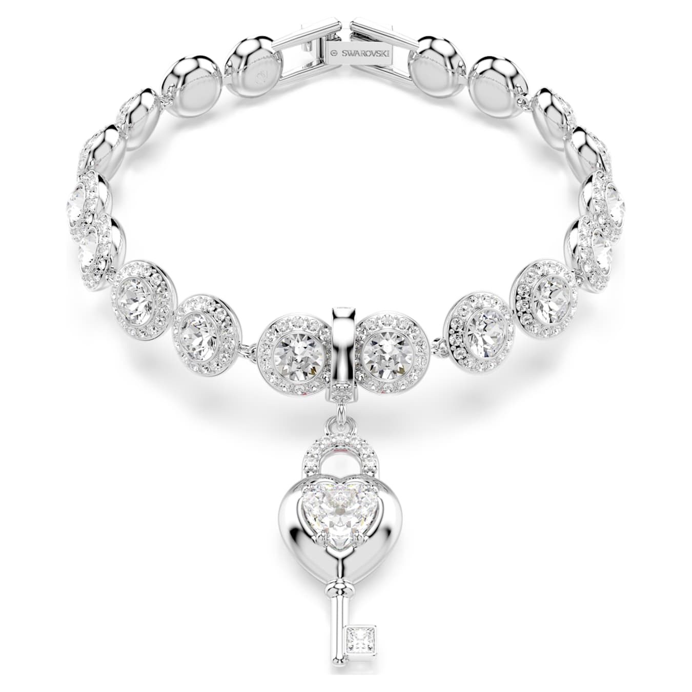 Charm Idyllia Tallas mixtas, Corazón con llave, Blanco, Baño de rodio