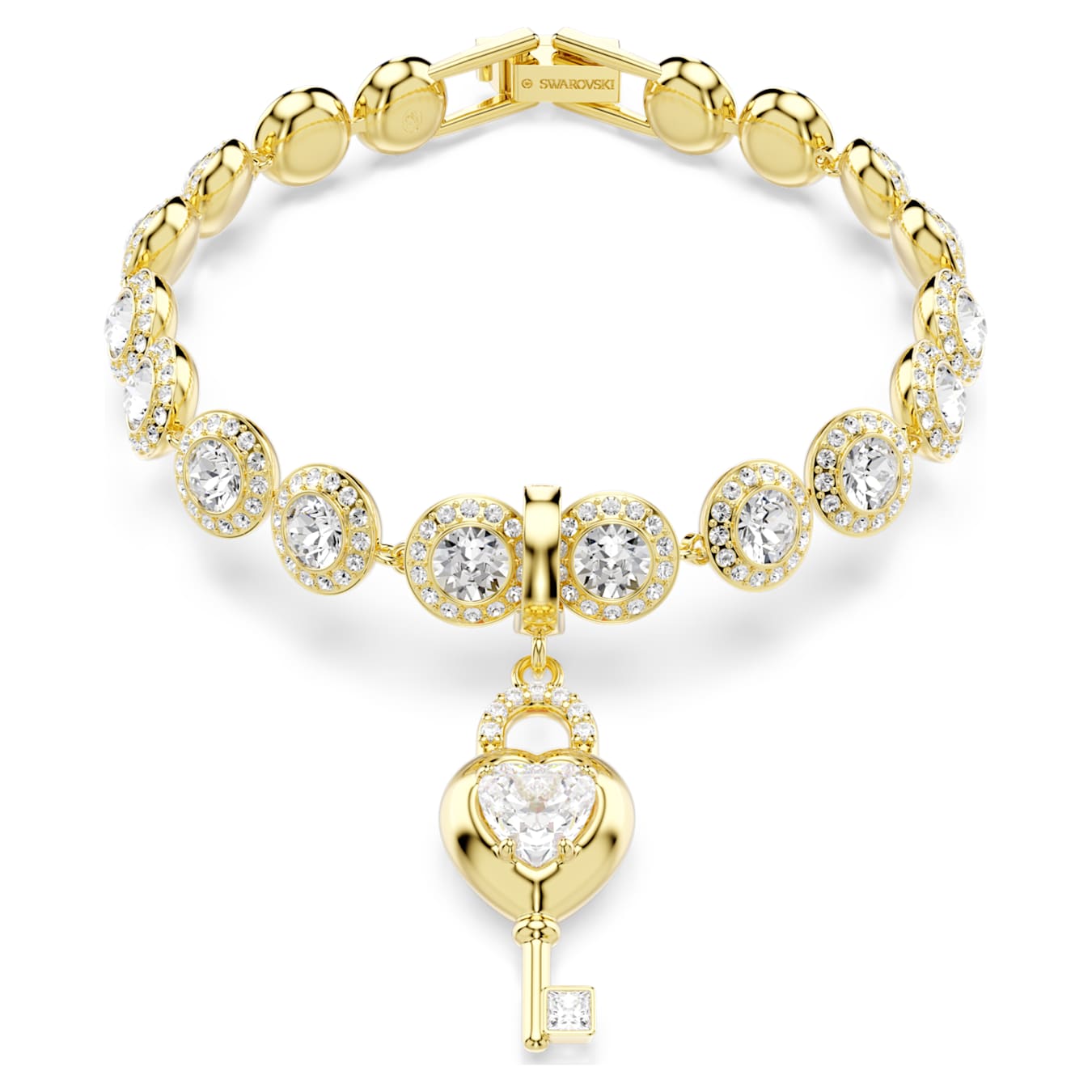 Charm Idyllia Tallas mixtas, Corazón con llave, Blanco, Baño tono oro