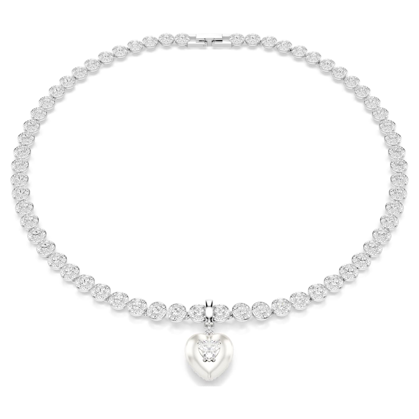 Charm Idyllia Tallas mixtas, Revestimiento en color perla, Corazón, Blanco, Baño de rodio