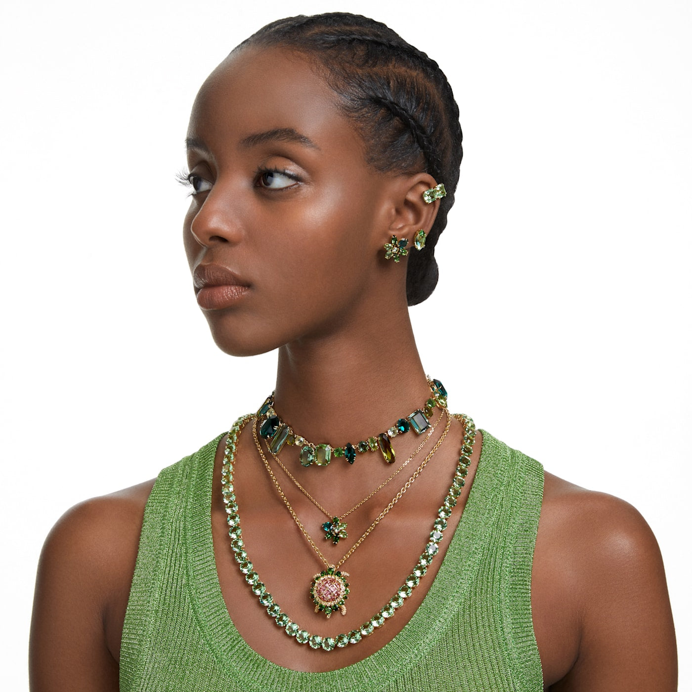 Collar Gema, Tallas mixtas, Verde, Baño tono oro