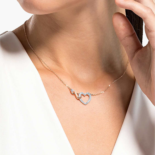 Collar Hyperbola Infinity y corazón, Blanco, Combinación de acabados metálicos