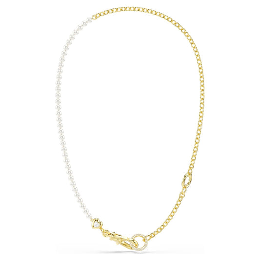 Collar Idyllia Perla de cristal, Blanco, Baño tono oro