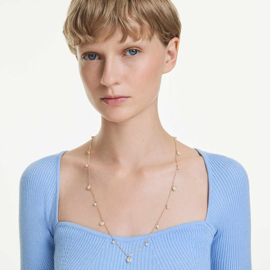 Collar Una Angelic Perla de cristal, Talla redonda, Blanco, Baño tono oro