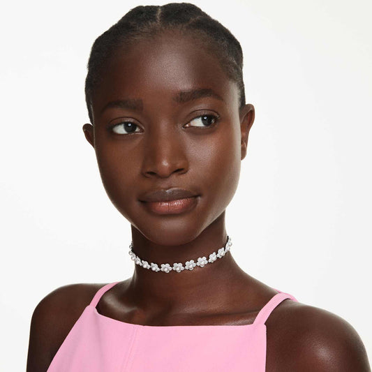 Gargantilla Ariana Grande x Swarovski Perla de cristal, Talla redonda, Blanca, Baño de rodio