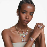 Pendiente ear cuff IdylliaSet (3), Diseño asimétrico, Tallas mixtas, Flor, Multicolor, Baño tono oro