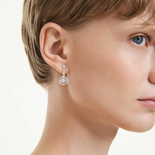 Pendientes Constella Talla redonda, Dancing Stone, Blancos, Baño de rodio