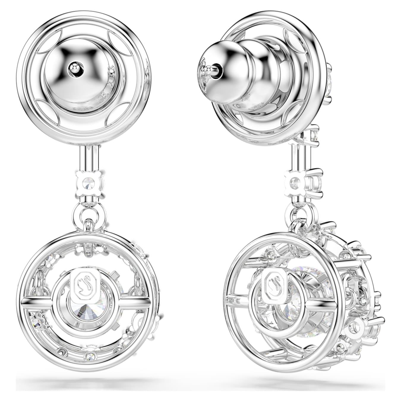 Pendientes Constella Talla redonda, Dancing Stone, Blancos, Baño de rodio