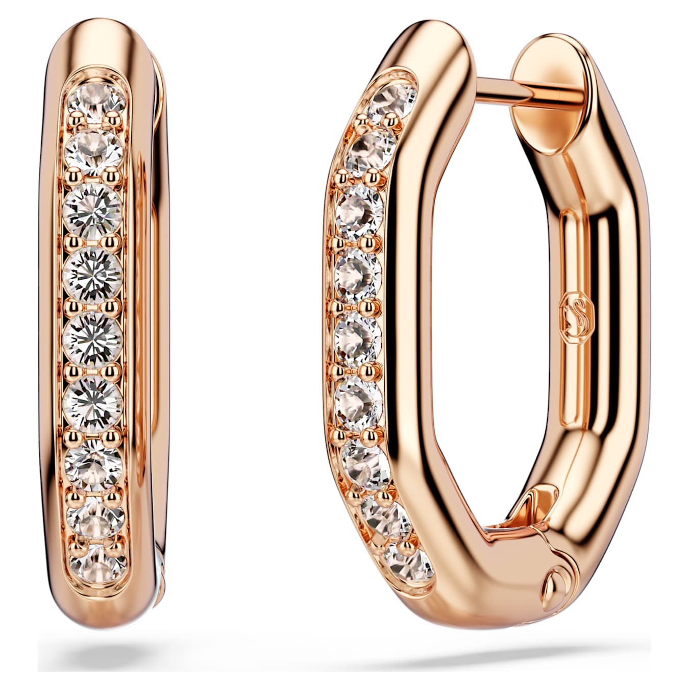 Pendientes de aro Dextera Forma octagonal, Talla redonda, Pequeños, Blancos, Baño tono oro rosa