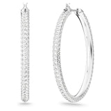 Pendientes de aro Dextera Pavé, Grandes, Blancos, Baño de rodio