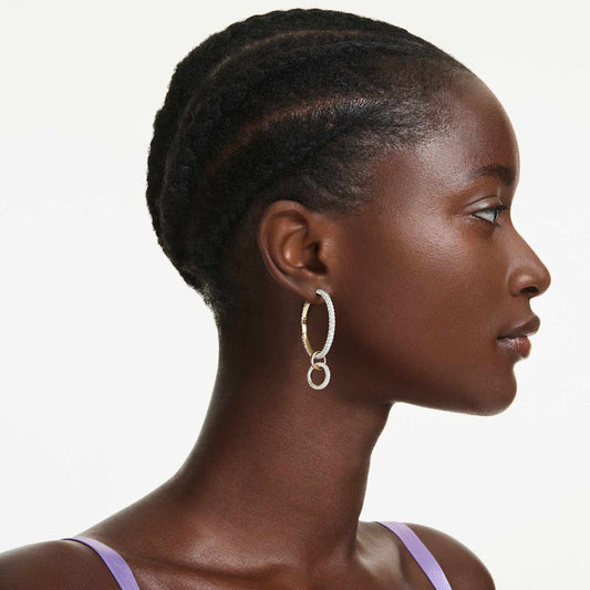 Pendientes de aro Dextera Talla redonda, Blancos, Baño tono oro