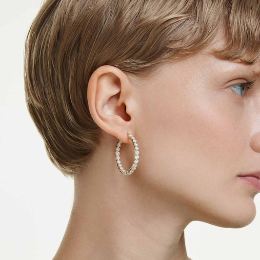 Pendientes de aro Matrix Talla redonda, Blancos, Baño tono oro
