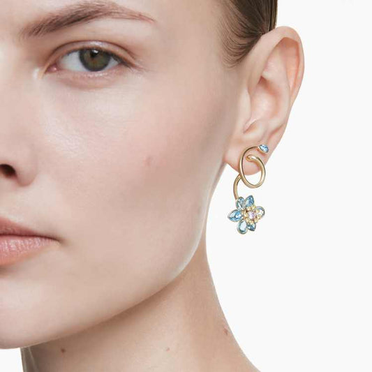 Pendientes Idyllia Diseño asimétrico, Tallas mixtas, Flor, Multicolores, Baño tono oro