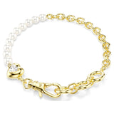 Pulsera Idyllia Perla de cristal, Blanca, Baño tono oro