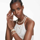 Pulsera Tennis Imber Tallas redondas combinadas, Blanca, Baño tono oro