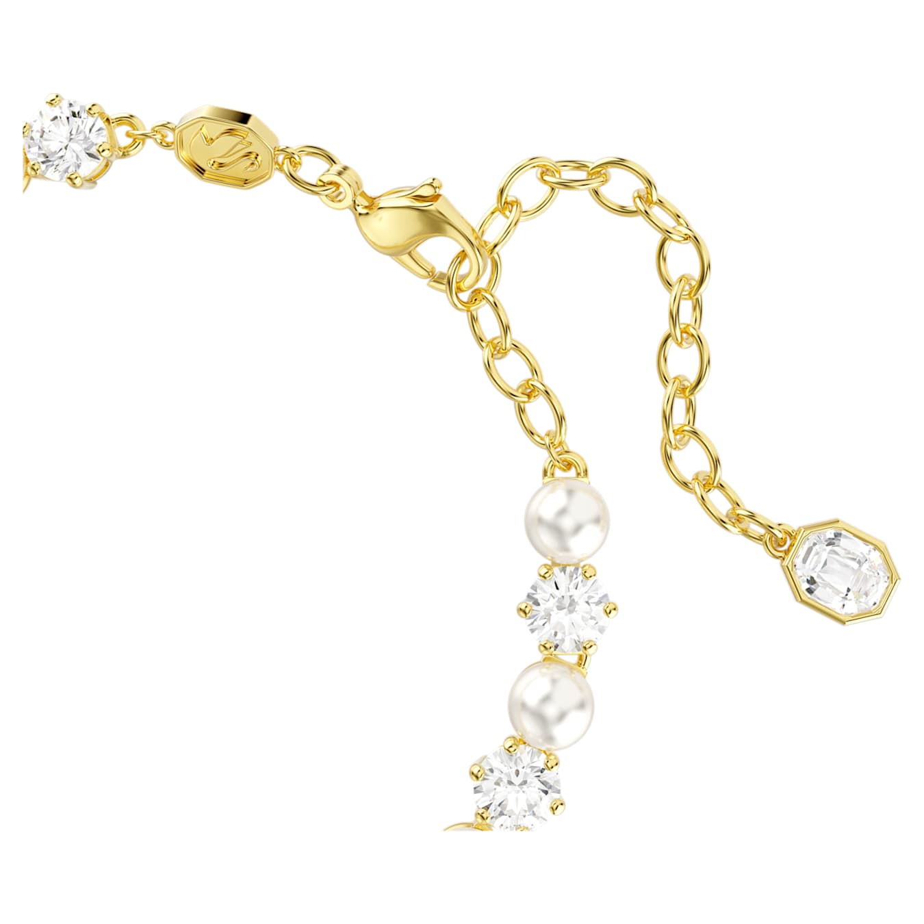Pulsera Tennis Matrix Perla de cristal, Talla redonda, Blanca, Baño tono oro