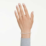 Pulsera Tennis Matrix Perla de cristal, Talla redonda, Blanca, Baño tono oro