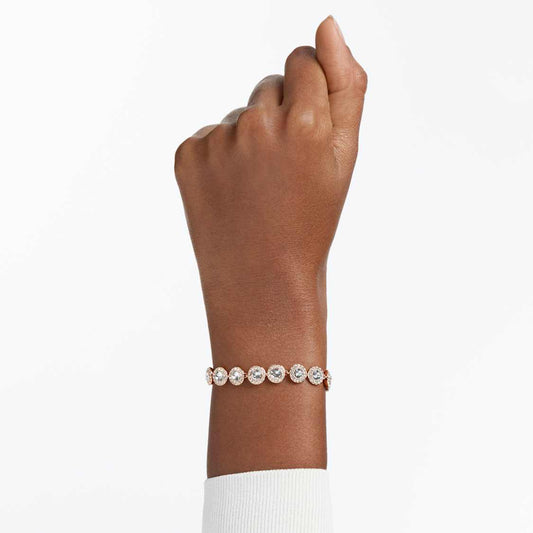 Pulsera Tennis Una Angelic Talla redonda, Pavé, Mediana, Blanca, Baño tono oro rosa