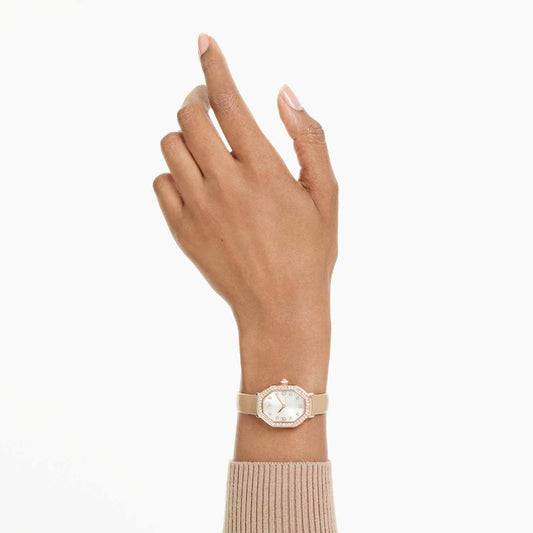 Reloj Dextera octagon Fabricado en Suiza, Correa de piel, Marrón, Acabado tono oro rosa