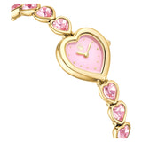 Reloj Idyllia Heart Pulsera de cristal, Rosa, Acabado tono oro