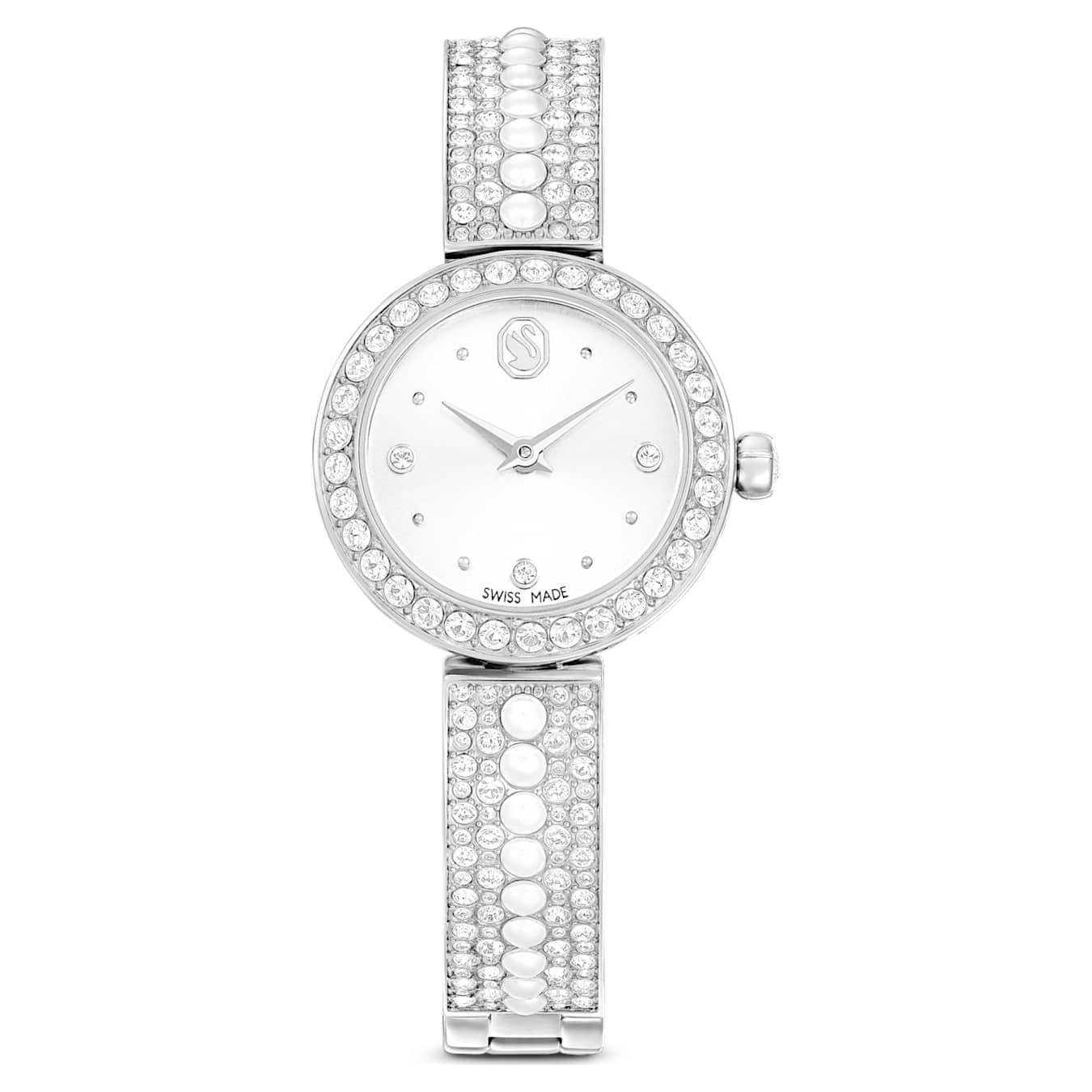 Reloj Matrix pearl bangle Fabricado en Suiza, Pulsera de cristal, Blanco, Acero inoxidable