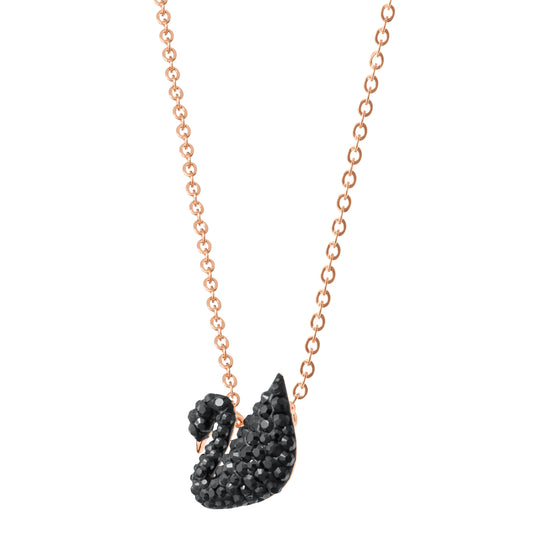 COLGANTE SWAROVSKI ICONIC SWAN, NEGRO, BAÑO EN TONO ORO ROSA
