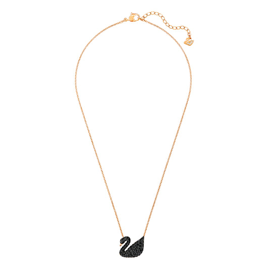 COLGANTE SWAROVSKI ICONIC SWAN, NEGRO, BAÑO EN TONO ORO ROSA