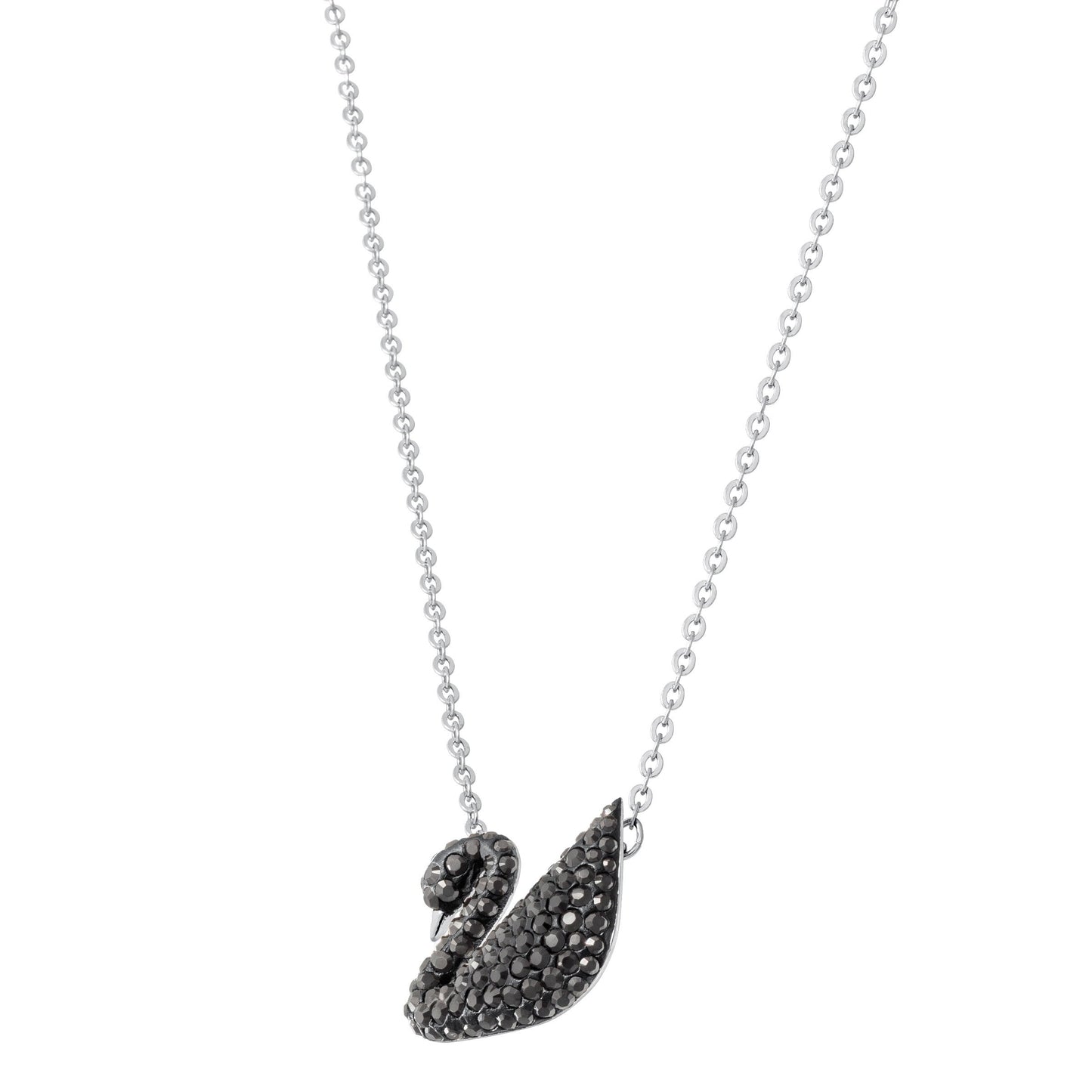 COLGANTE SWAROVSKI ICONIC SWAN, NEGRO, BAÑO DE RODIO