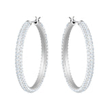 Pendientes de aro Dextera Pavé, Grandes, Blancos, Baño de rodio