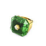 Anillo Numina, Cristal de talla octogonal, Verde, Baño tono oro
