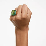 Anillo Numina, Cristal de talla octogonal, Verde, Baño tono oro