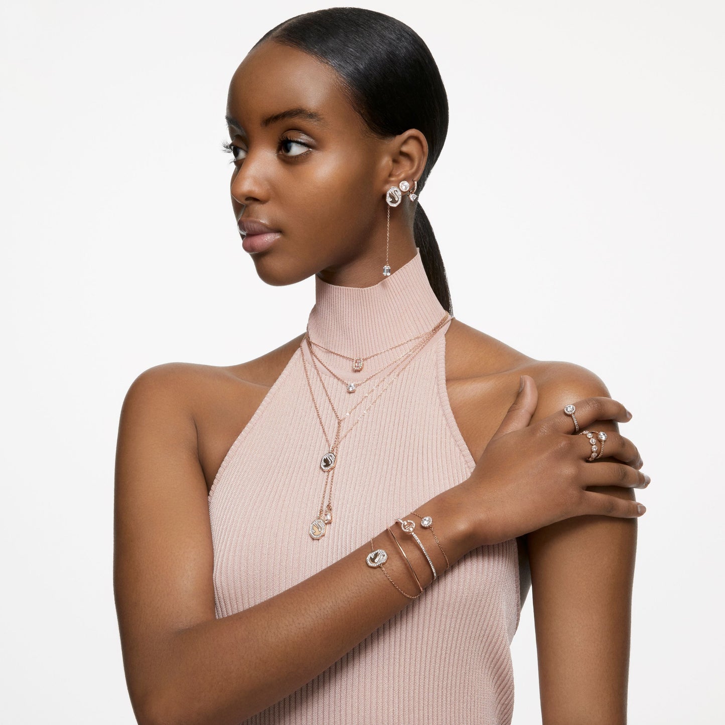 Anillo Constella, Pavé, Blanco, Baño tono oro rosa