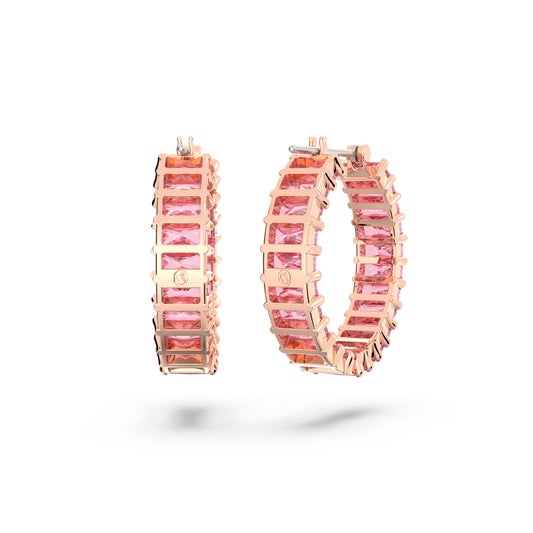 Pendientes de aro Matrix Talla baguette, Rosas, Baño tono oro rosa