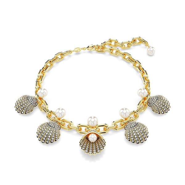 Collar Idyllia, Crystal pearls, Caracola, Blanco, Baño tono oro