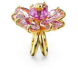 Anillo de cóctel Idyllia Flor, Rosa, Baño tono oro