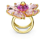 Anillo de cóctel Idyllia Flor, Rosa, Baño tono oro