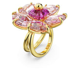 Anillo de cóctel Idyllia Flor, Rosa, Baño tono oro
