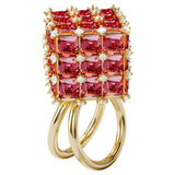 Anillo de cóctel Curiosa Cuadrado, Naranja, Baño tono oro